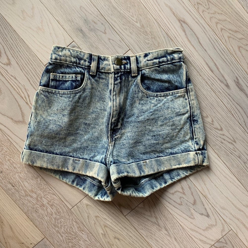 Blue Acid Wash High-Waisted Shorts